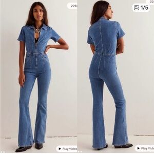 We The Free/Free People Large Denim Jumpsuit